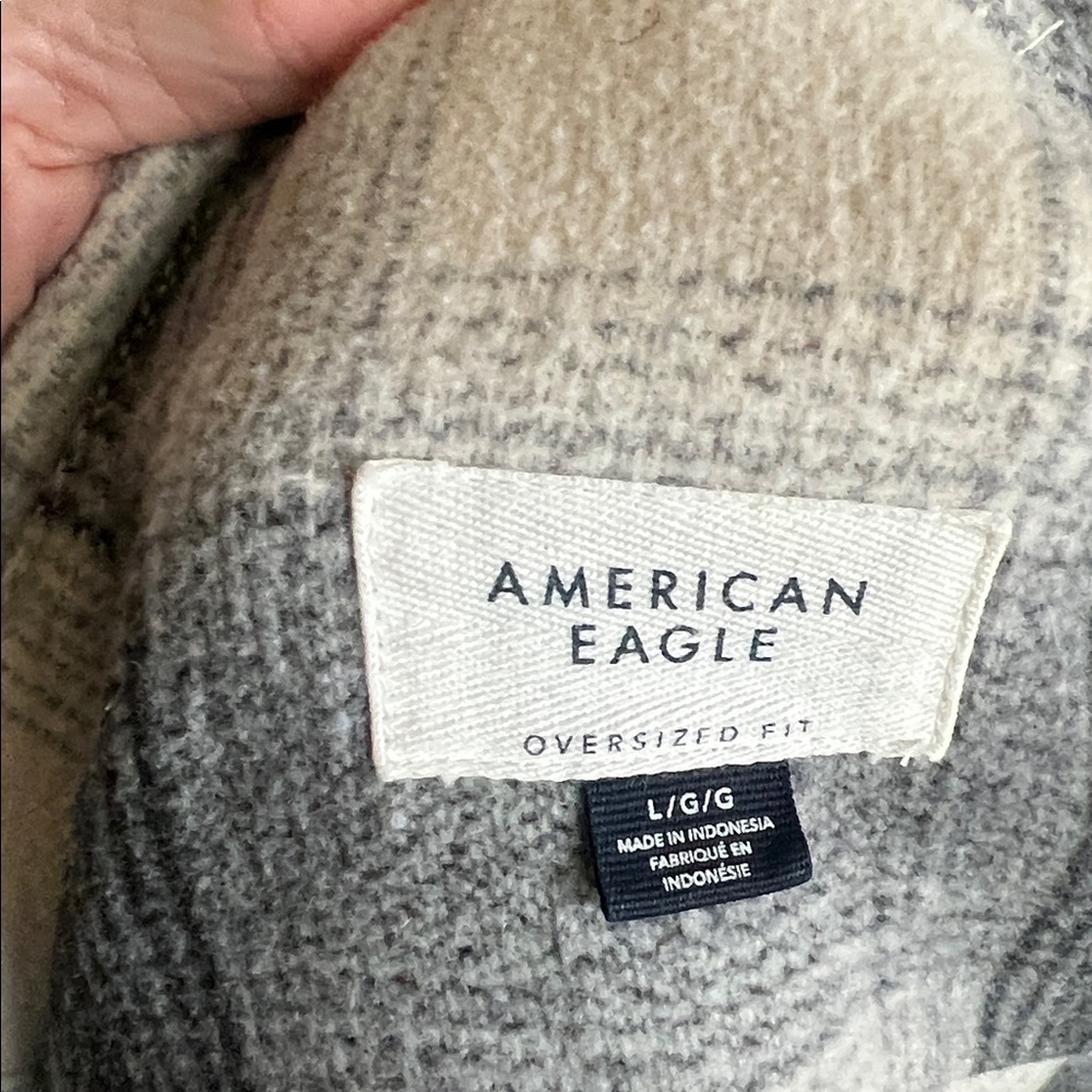 American Eagle Outfitters AEO Unisex Black Gray White Plaid Jacket Coat Shacket - Picture 5 of 11